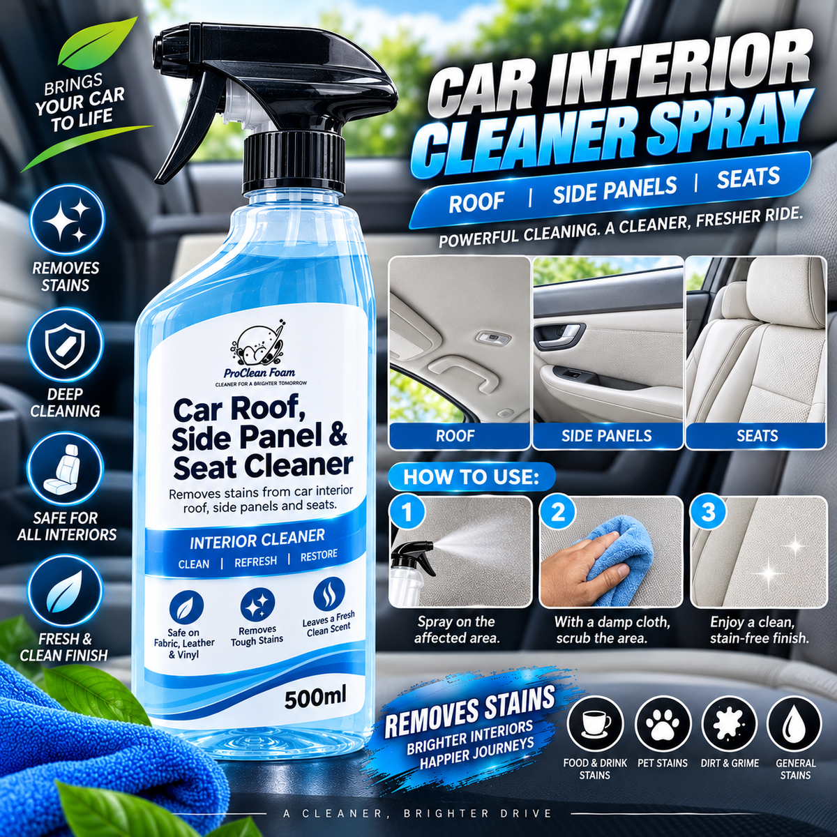 500ml Car Roof and seat cleaner